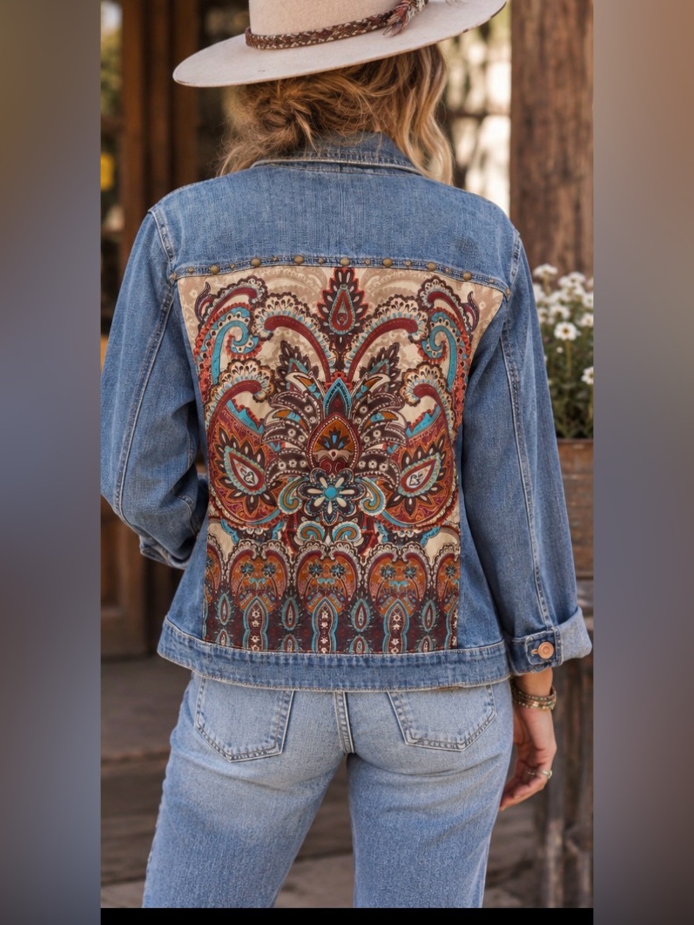 Chico’s Boho Paisley Back Denim Chore Jacket